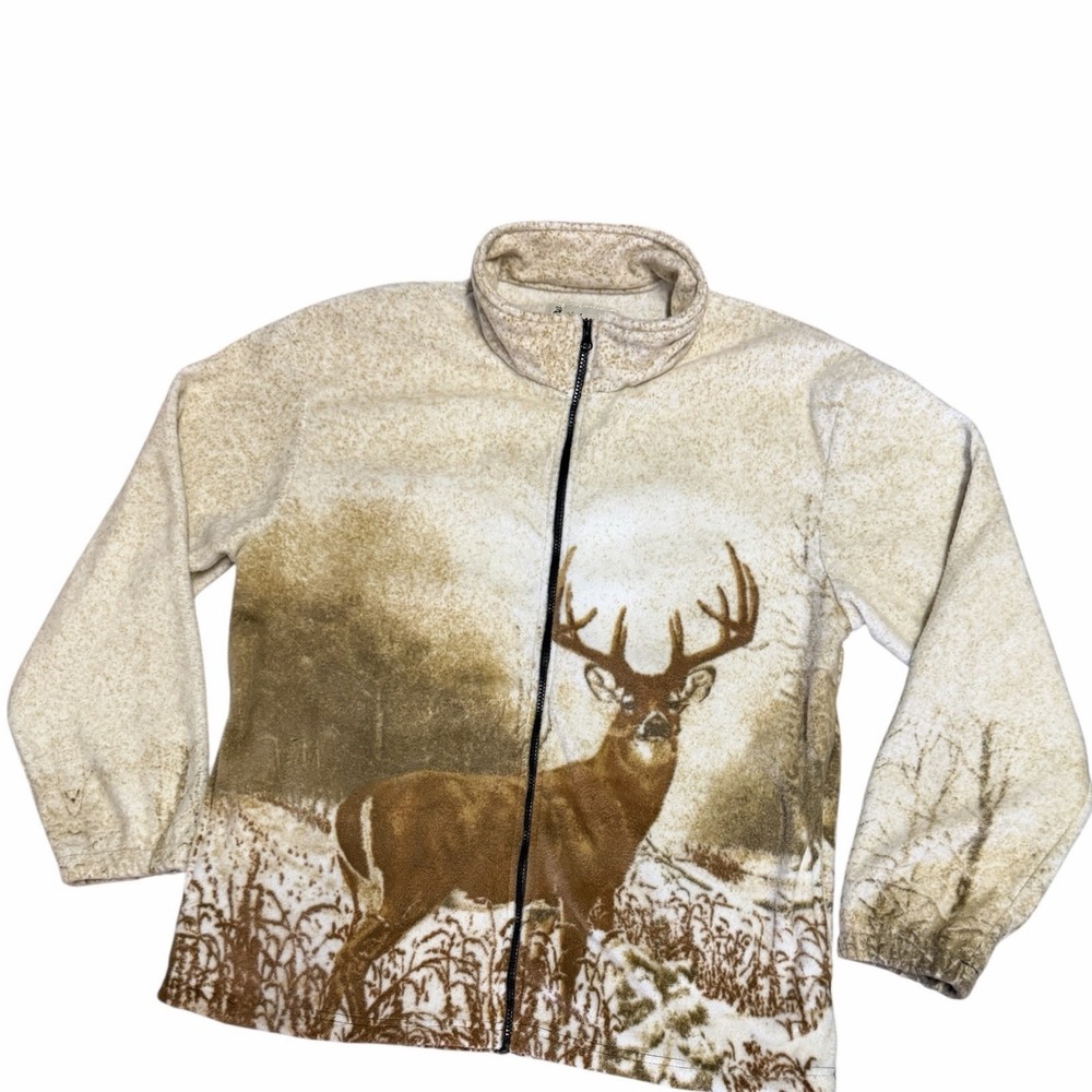 Kokopelli Deer Buck Zip Up Fleece Jacket Size Large All Over Print Outdoors